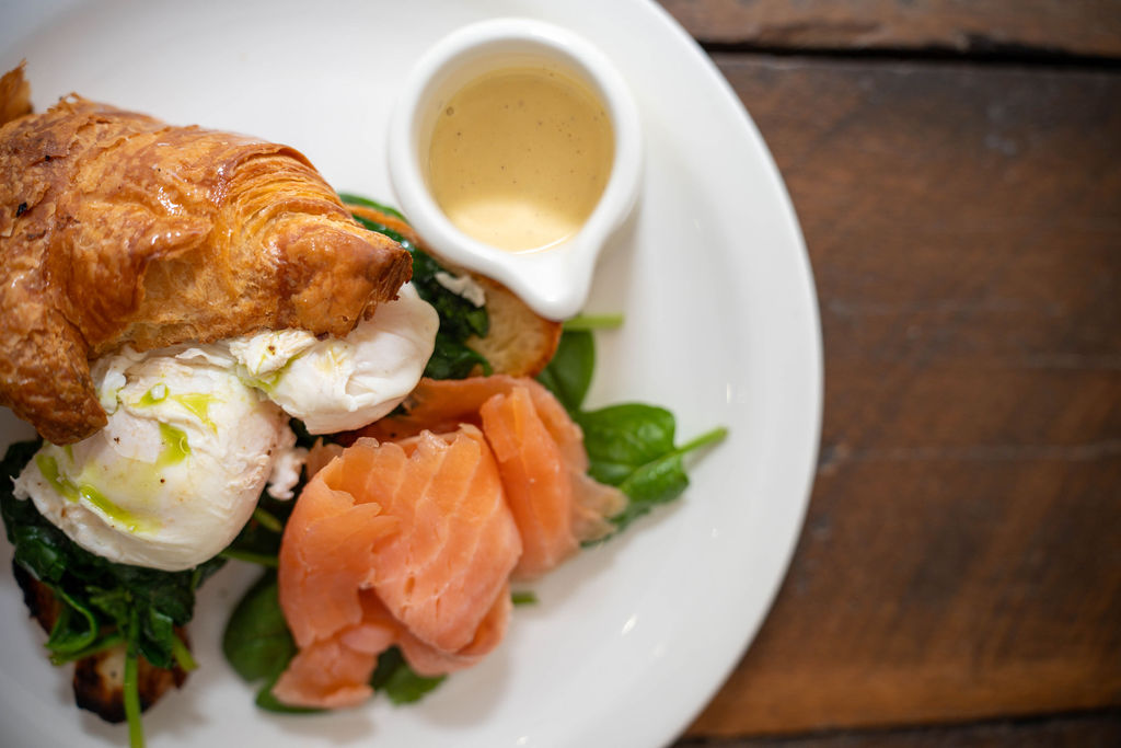 Eggs benedict on a toasted croissant